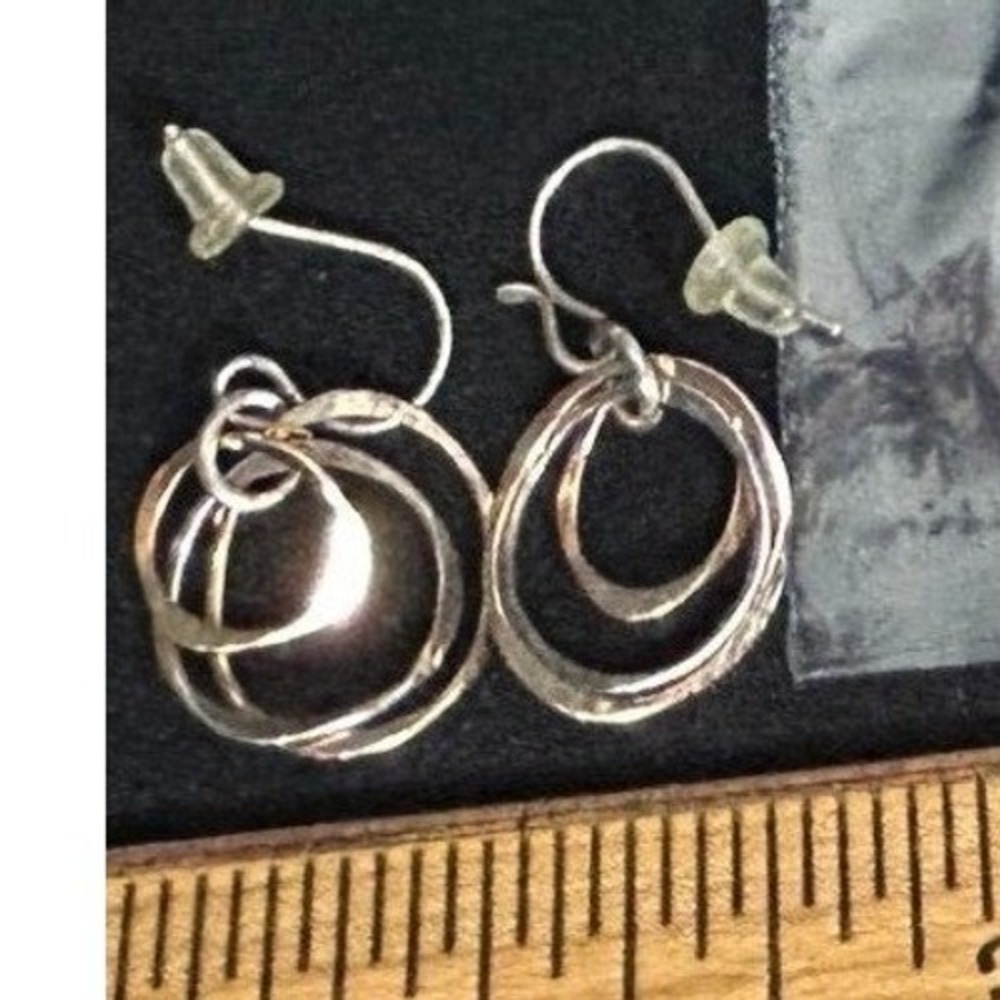 Thread Reborn Silver Tone Drop Dangle Earrings Minimalist Modern Jewelry